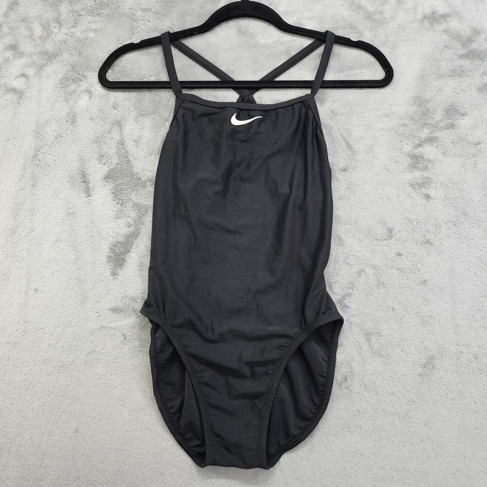 Vintage Nike Swimsuit Size 34 Black‎ Logo Swoosh Hydrasong Racerback One Piece